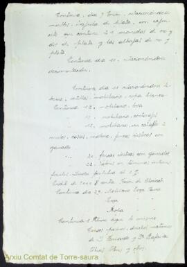 Esborrany incomplet de les darreres voluntats i inventari de béns de Bernardo Magin Olives i Saur...