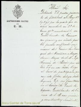 Cartes emeses pel marquès d'Alcañices, Majordom Major de sa Majestat, adreçades a Gabriel Olives ...