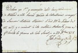 Rebut de l'amo Antoni Alzina del lloc de Santa Teresa, signat per Francesc Netto i Netto, respons...