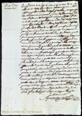 Poder firmat per mestre Antoni Barceló al Sr. Pere Joseph Ferrer algutzir als 18 Novembre 1805