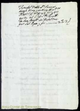 Acte del Noble Dn. Bernat Joseph Olives y de Olives de 15 quarteras blat cens á rao de 2 lliures ...