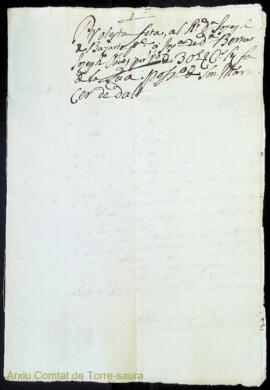 Protesta feta al Rr. Dn. Joseph de Bayarte pvre a Insa. de Dn. Bernat Joseph Olives per rao de 30...