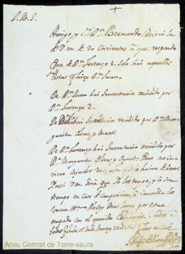 Carta emesa per Marcos Ruby de Ribera adreçada a Bernardo Ignacio Olives i Quart com a batlle gen...