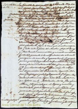 Poder firmat per Joaquim Fuertes a favor de mestre Miquel Torres als 18 Febrer 1809