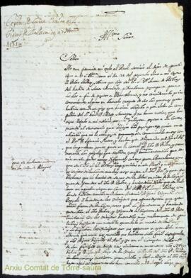 Borrador de carta escrita al Exmo. Sr. Marques del Rafal Virrey y Capitán General de Mallorca a 6...