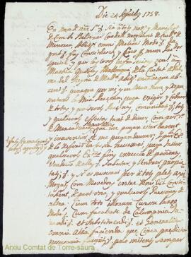 Procuració de Baltasar Cardell, negociant de Ciutadella, a favor de Maties Quetglas, de Palma