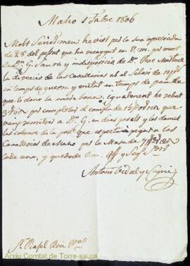 Carta emesa per Antoni Vidal i Seguí adreçada a Rafel Bru, prevere, en relació a l'assumpció d'aq...