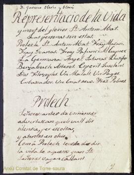 Quadern manuscrit de Gabino Olives i Olives amb el títol Representacio de la vida y mort del glor...