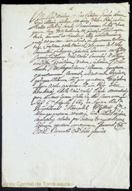 Escrit notarial de Maria Cardona i Sintes, vídua de Pere Cardona de Maó, emès pel notari Bartomeu...