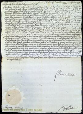 Document signat per Francisco de Solá i Guardiola en relació a Guillermo Olives i Martorell, José...