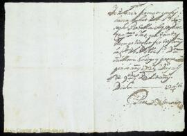Rebut del lliurament de dotze quarteres de blat per a l'any 1725 a Pere Ximenes per part de Josep...