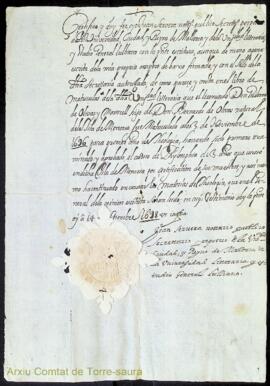Certificat expedit per Joan Servera, notari i secretari de la Universitat, Ciutat i Regne de Mall...
