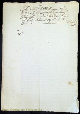 Acte del Mgch. Sr. Dn. Bernat Olives de 13 lliures 14 sous cens compra del amo Josef Vila sobre l...