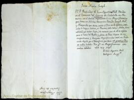 Comunicació signada per Joan Agustí Moll, religiós del convent de Sant Agustí de Ciutadella, adre...