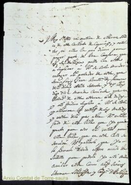 Carta emesa per Pedro Antonio de Vila, síndic del convent dels caputxins d'Alacant, adreçada a Gu...