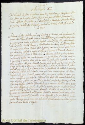 Artículo XI. Del Tratado de Paz y amistad entre la sereníssima y Potentíssima Princesa Anna por l...